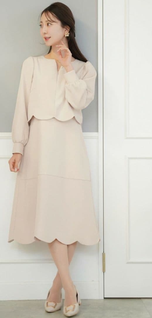 ピンクベージュ フロントファスナー ワンピース L