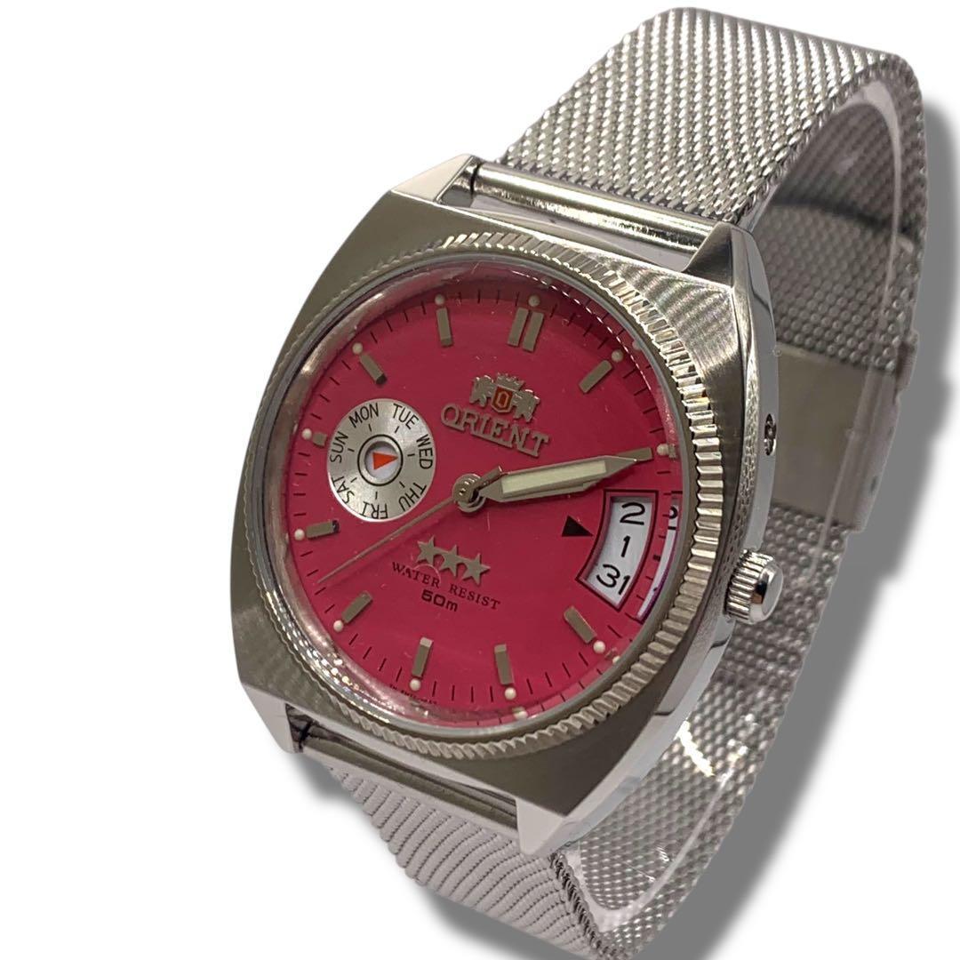 オリエント ORIENT 腕時計　スリースター　自動巻き　ピンク　裏スケ