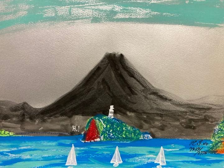 空飛ぶ画家。糸川裕志の富士山曼荼羅図、水彩画