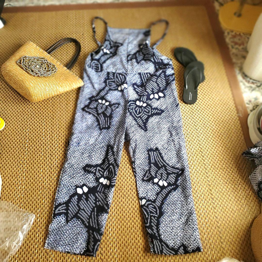 さと　有松絞りリメイク、有松ティアードワンピース、サロペット