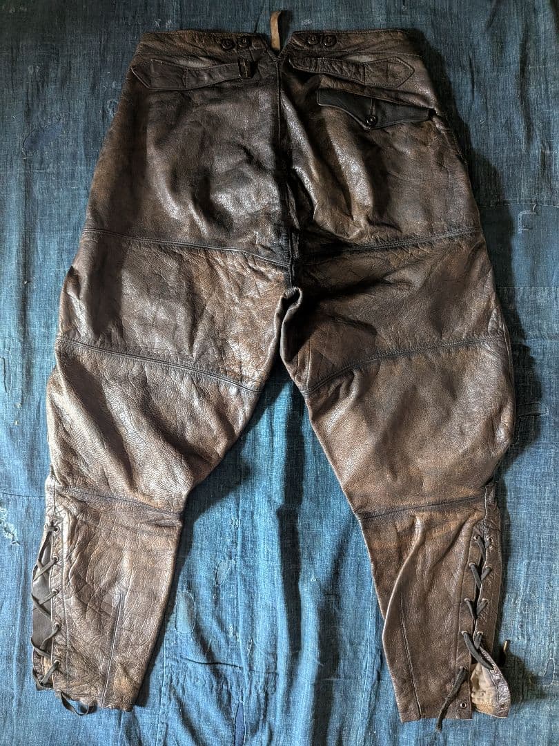 30s40s フランス ビンテージ レザージョッパーズパンツ モーターサイクル