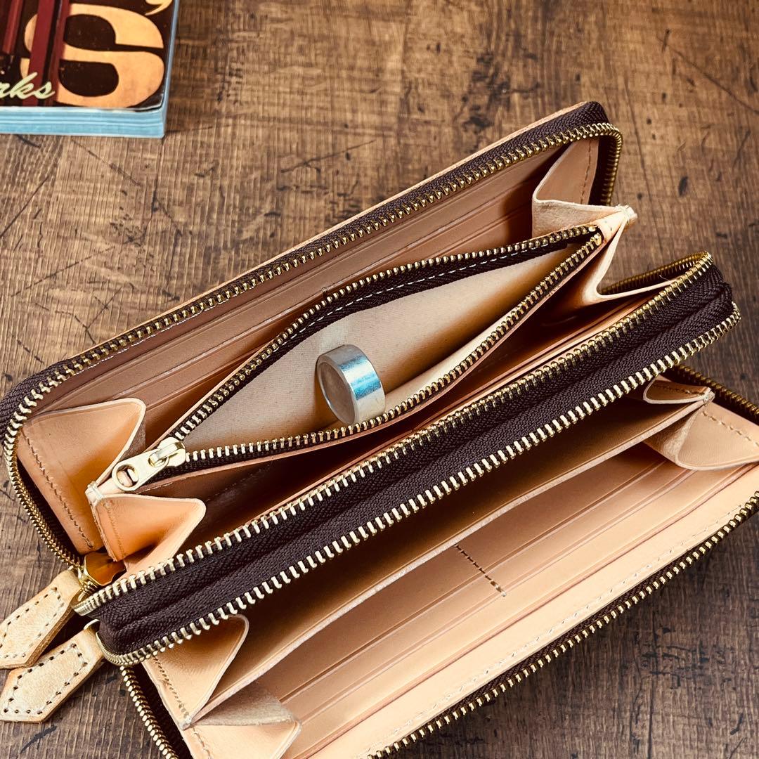 サドルレザー ヌメ革 ラウンドファスナー ダブルファスナー　メンズ財布