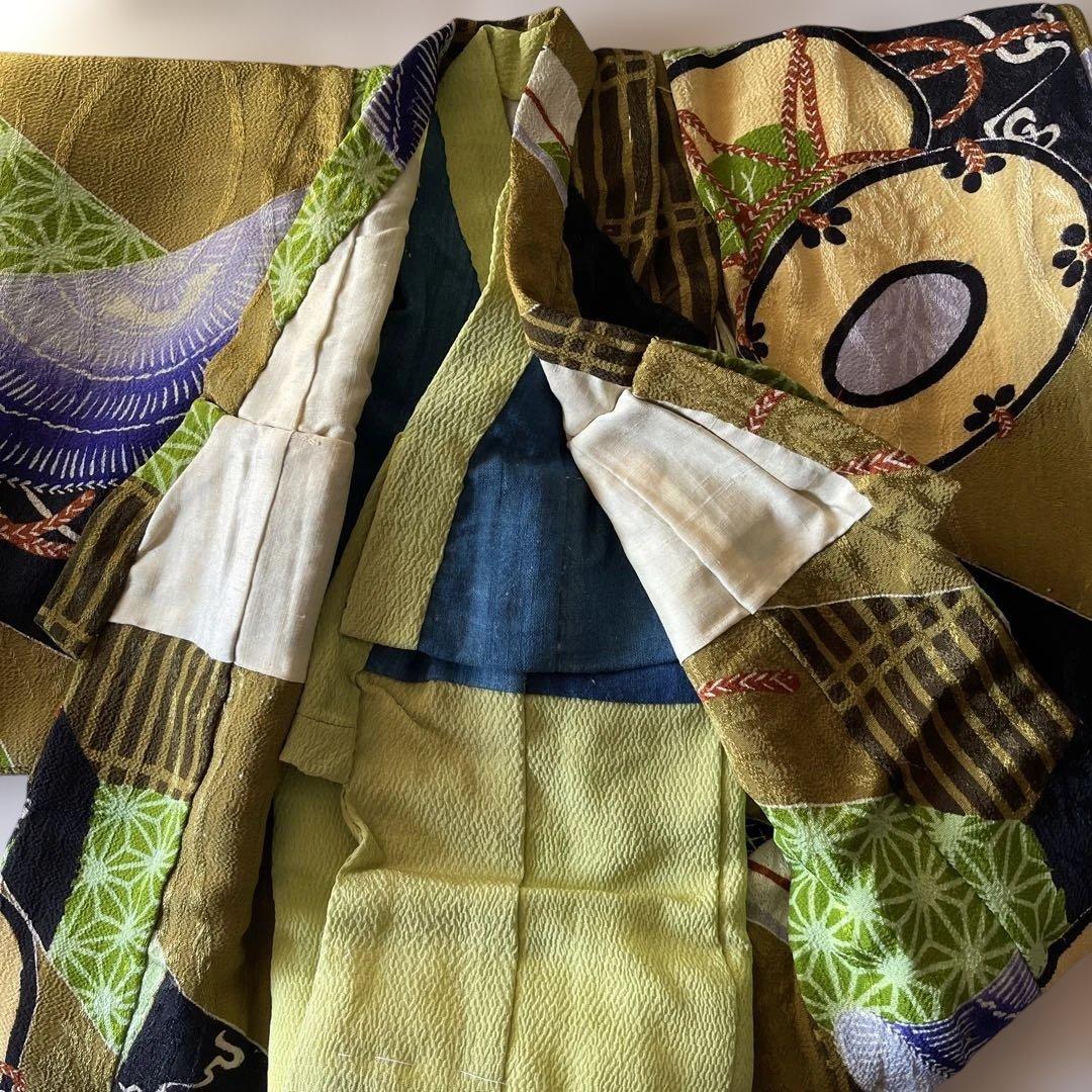 古布　紋縮緬　2枚重ね　人形の着物　13号　103105