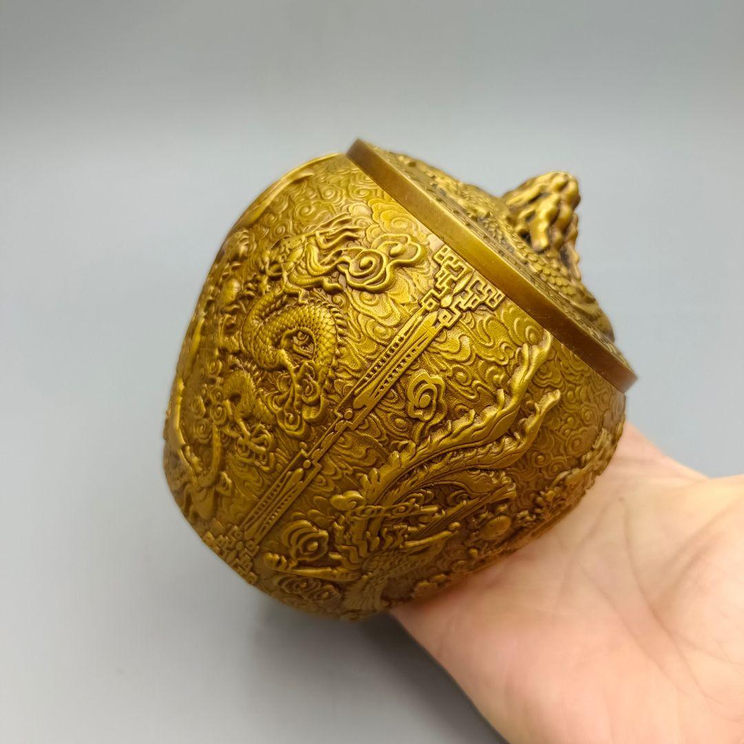 銅 細工 レリーフ龍鳳銅缶 茶缶 貯蔵缶 装飾品 工芸品 置物