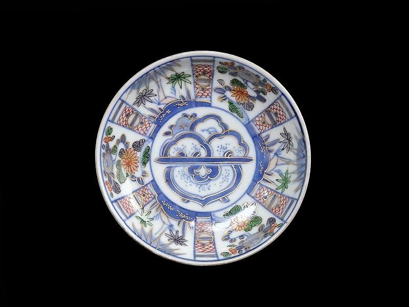 大聖寺伊万里　染錦　割絵　菊に笹の図　４寸皿　５枚　1592AS-DAc