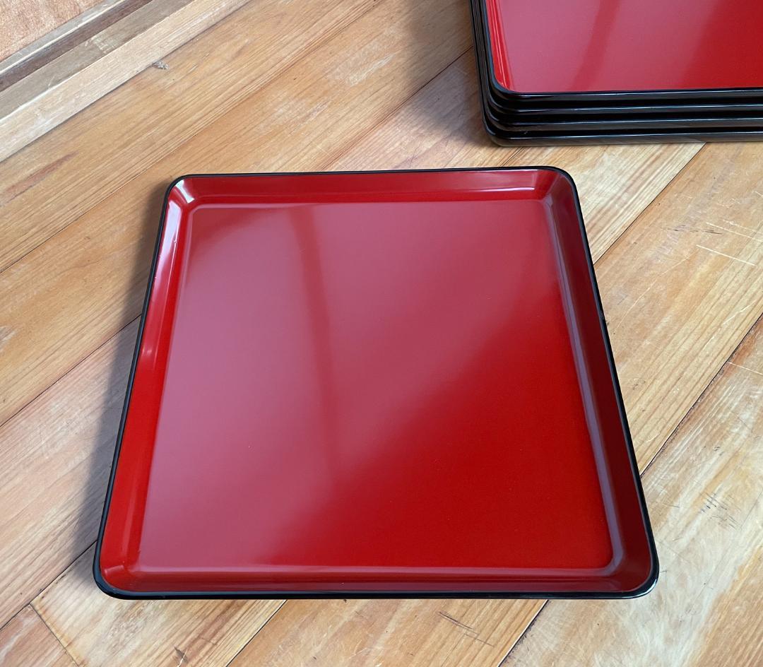 トレー 卓上盆 黒内朱会席膳 尺0寸 漆塗り木製 正角盆 漆器 5枚 ①