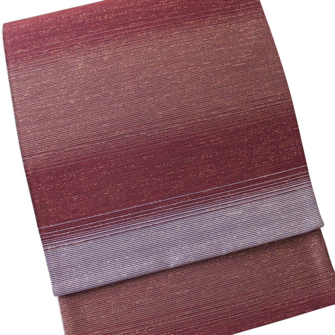 未使用　美品　横段模様織出し全通袋帯　リバーシブル　長尺　ブラウン系　d60