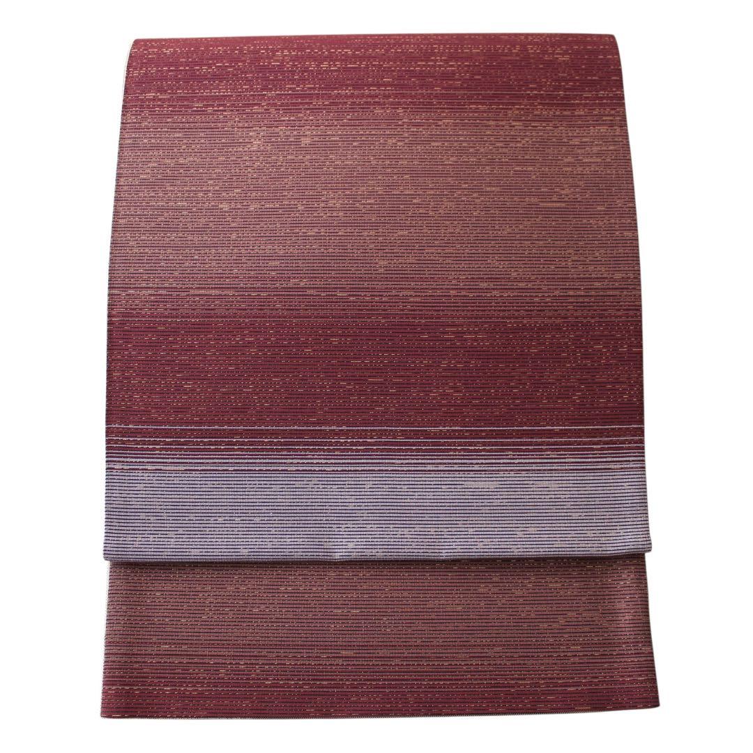 未使用　美品　横段模様織出し全通袋帯　リバーシブル　長尺　ブラウン系　d60