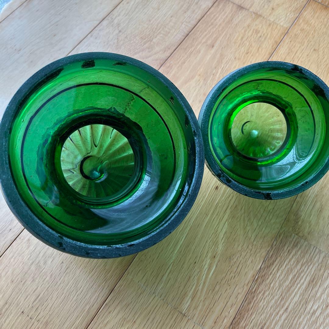 昭和レトロ ガラス瓶 ガラスポット 保存瓶 グリーン 2個セット