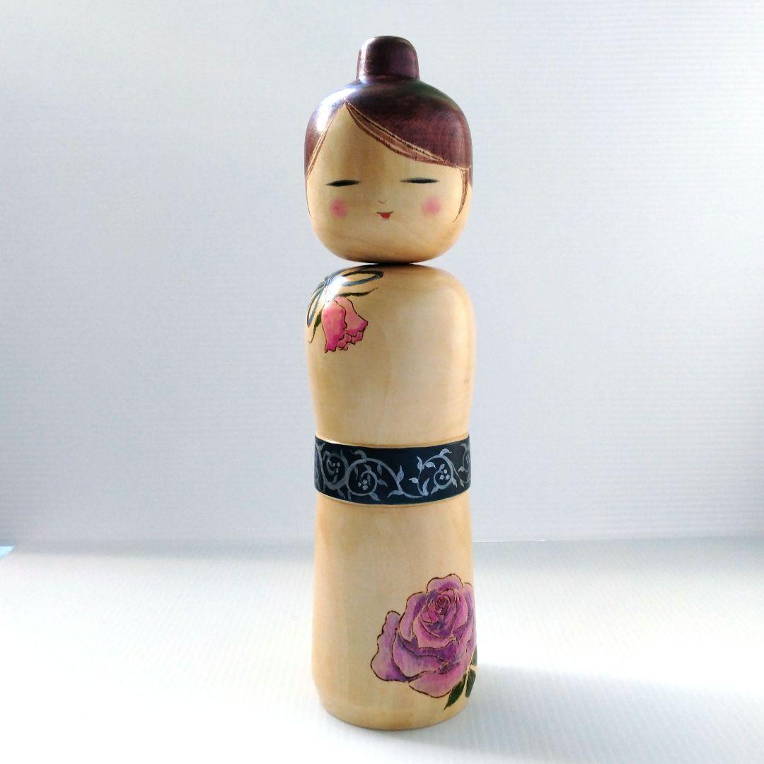 こけし 創作こけし 大内裕子工人 近代こけし 薔薇 工芸品 大き目 31,5cm