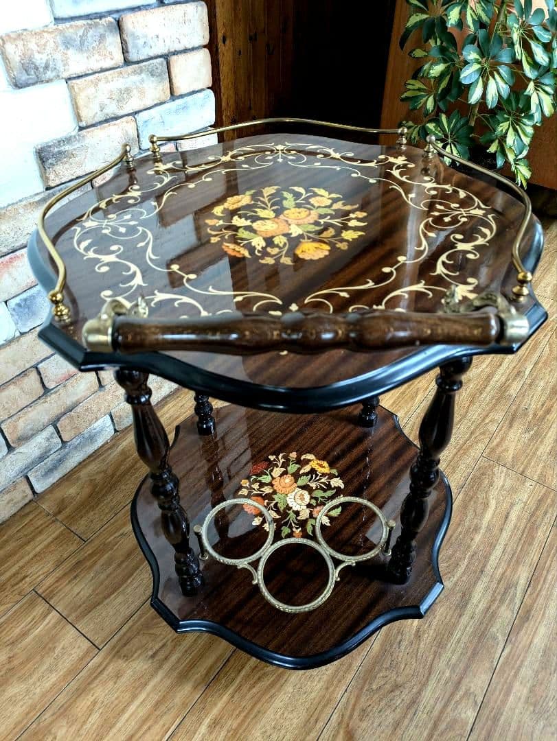 美品　イタリア製 ティーワゴン 象嵌細工 アンティークワゴン キッチンワゴン