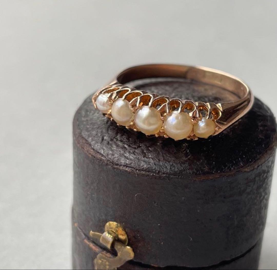 レ*ン様 美品 パールリング 9ct 真珠 リング アンティーク ソーティングメ
