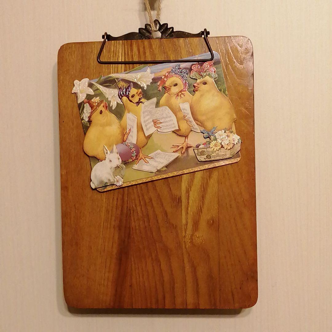 米国アンティーク木製バネ式クリップボード バインダー☆メッセージボード カード