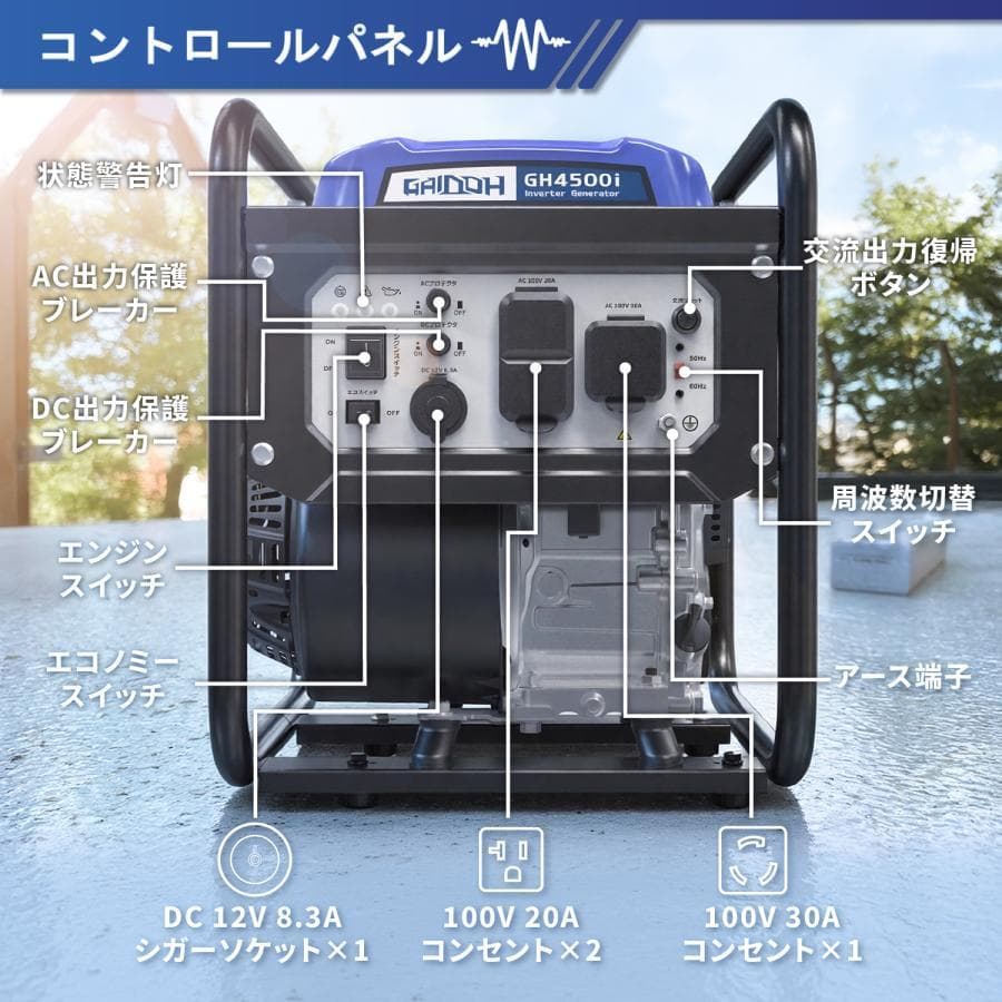インバーター発電機 定格4.0kVA ガソリン 正弦波 低騒音 高性能