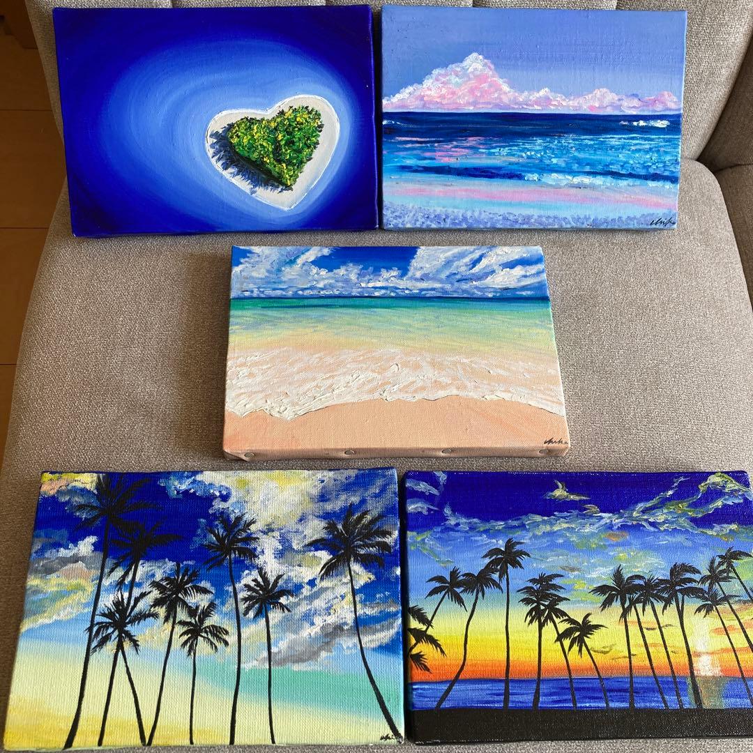 ５枚セット　油絵　インテリア　絵　ハンドメイド　アート　ハワイ　ロンハーマン