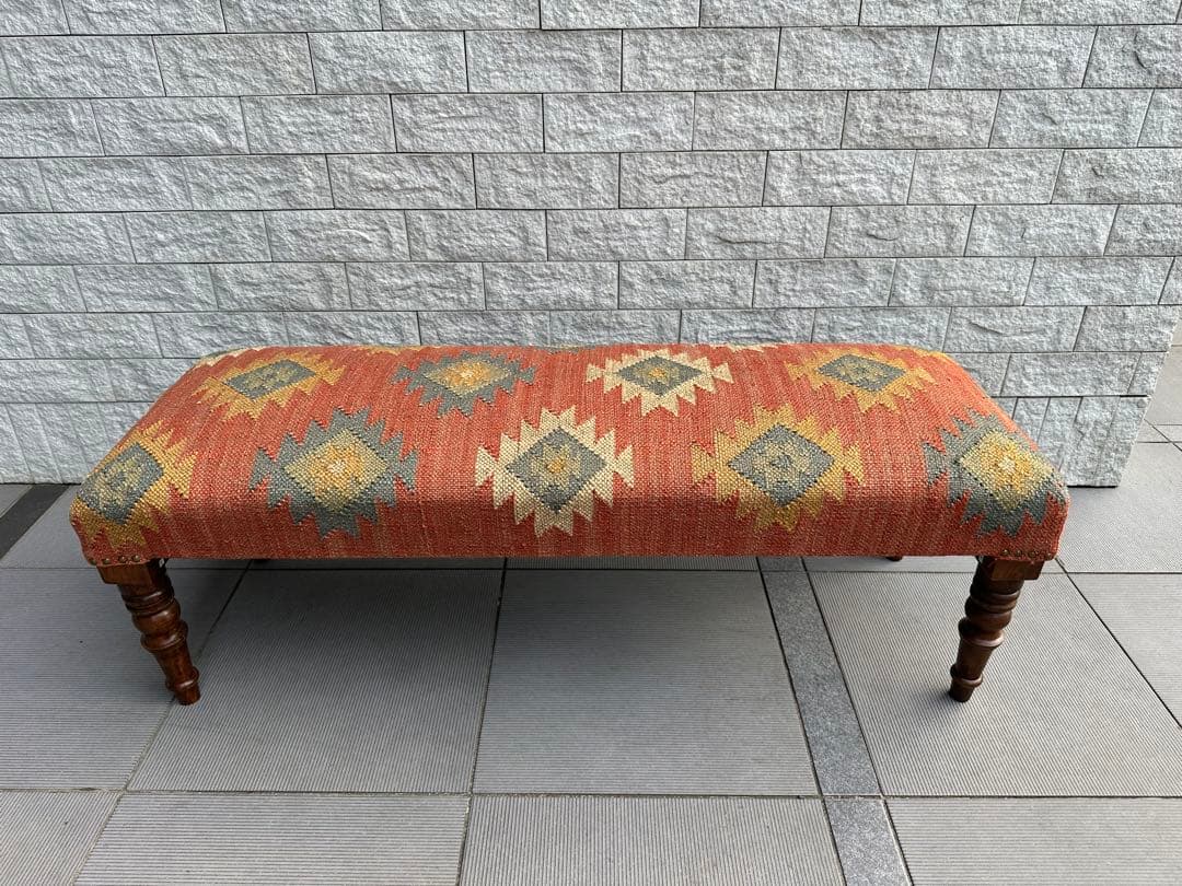 Ne WORKS キリム刺繍 木製脚ベンチスツール