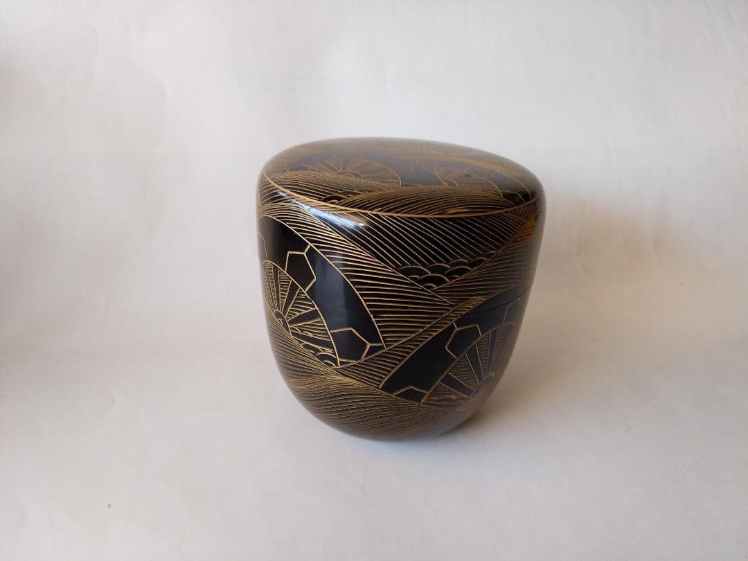 輪島塗 蒔絵師 月峯 作 源氏波 沈金 大棗 漆器 茶道具 抹茶 棗 共箱 新品