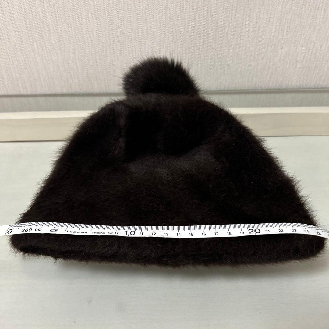 最高級　Maxmara リアルファー　アンゴラ　ニット帽　ポンポン付　ブラウン