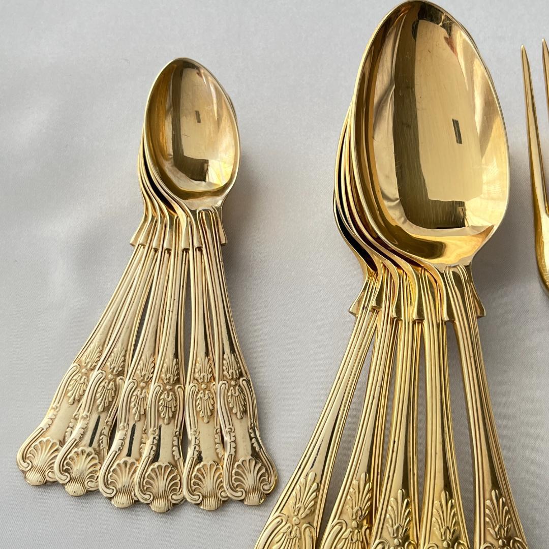 【英国】キングスパターンのデザートセット 23本組 【ゴールドプレート】