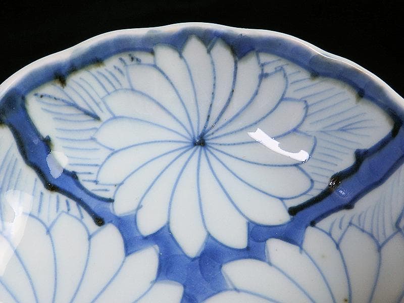 古伊万里　染付　割絵　菊の図　膾皿　３客　D760AS-BVk