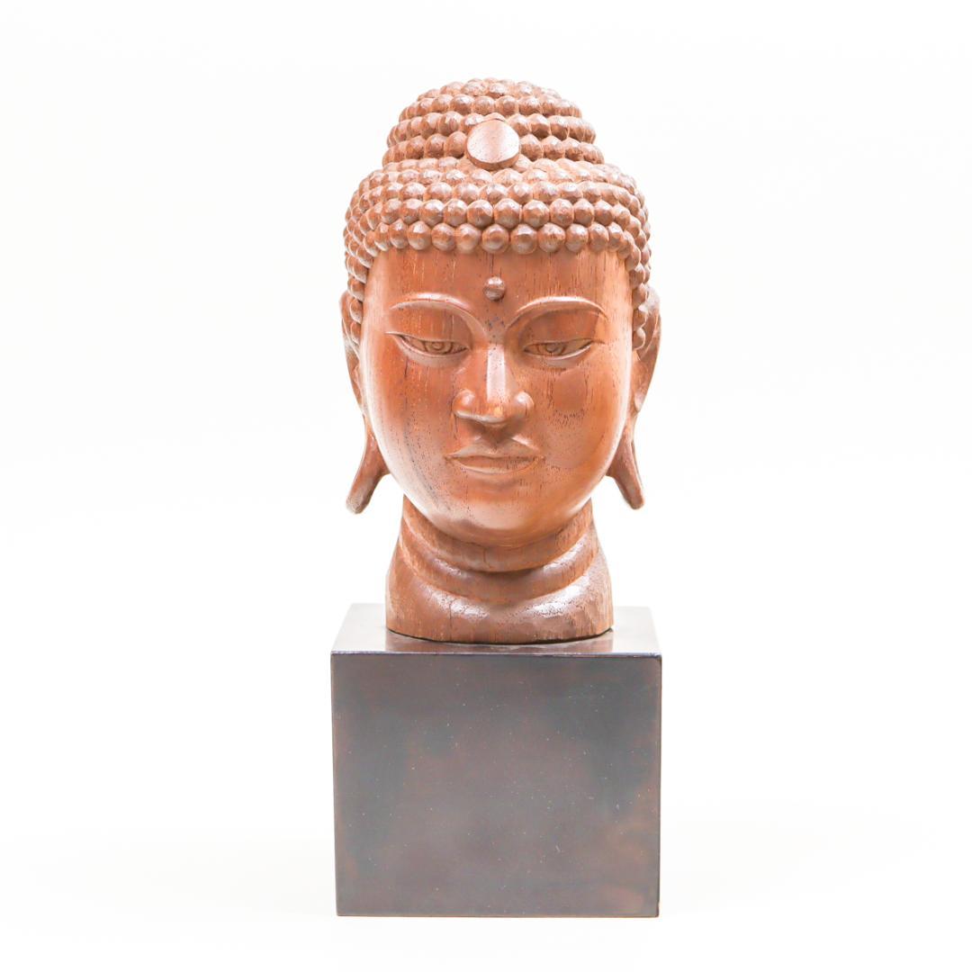 光峰 木彫 仏頭 仏教美術 箱付き