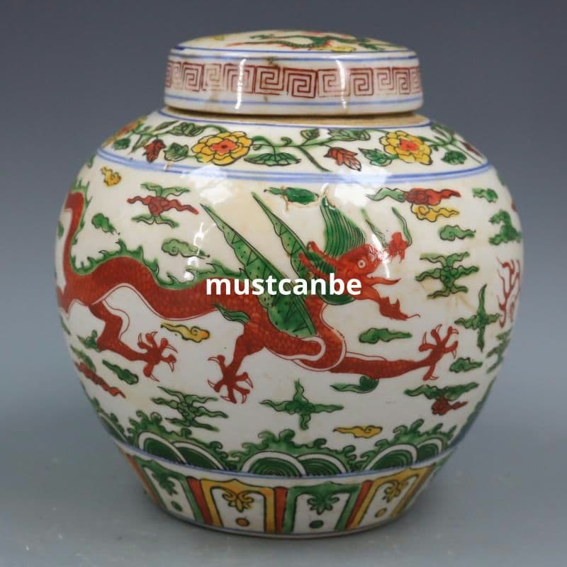 青花五彩雲竜紋茶蓋壺 景徳鎮 陶磁器 装飾品 現代工芸品 美術品 置物
