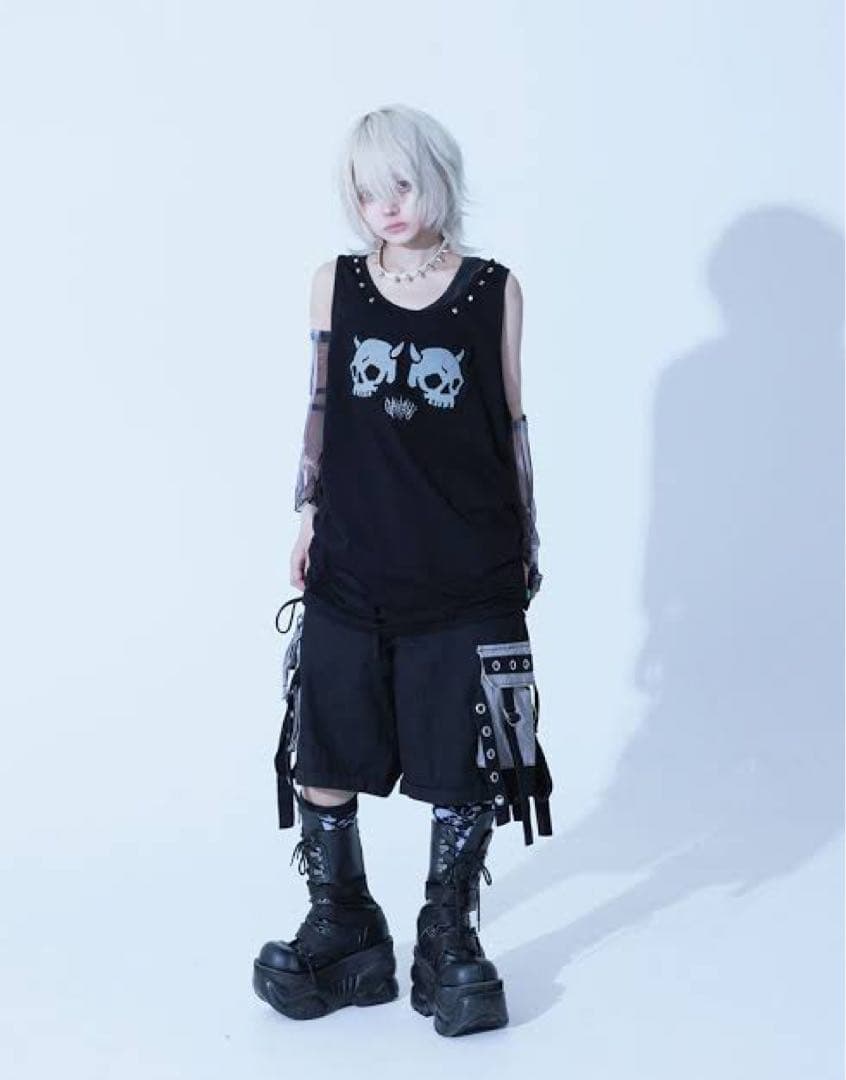 ガムチュ タンクトップ ドクロ 夏服 V系 グランジ
