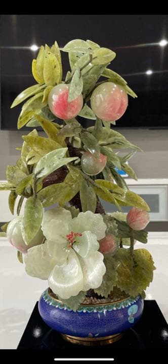 希少品　中国景泰蓝 置物　特大天然石　玉石　桃 年代物　重さ約3.5キロ！