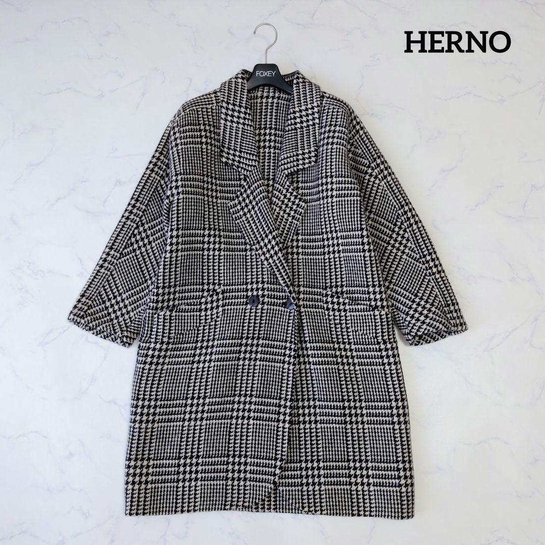 HERNO ヘルノ チェスターコート ツイード ダブル チェック柄 F