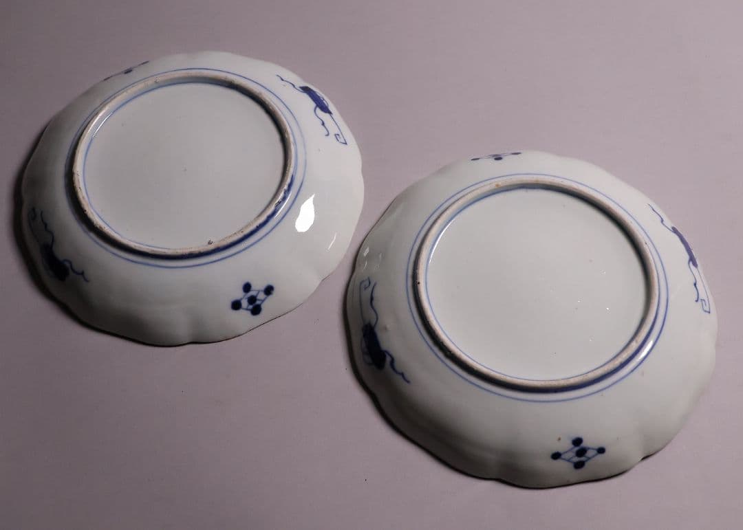 【CM120】古伊万里 色絵 中皿 2枚 盛皿 幅22.3cm 錦手 花鳥 草花