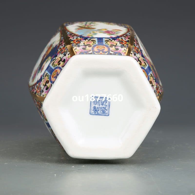景徳鎮 陶磁器 乾隆琺瑯彩六方瓶 装飾品 現代工芸品 美術品 置物