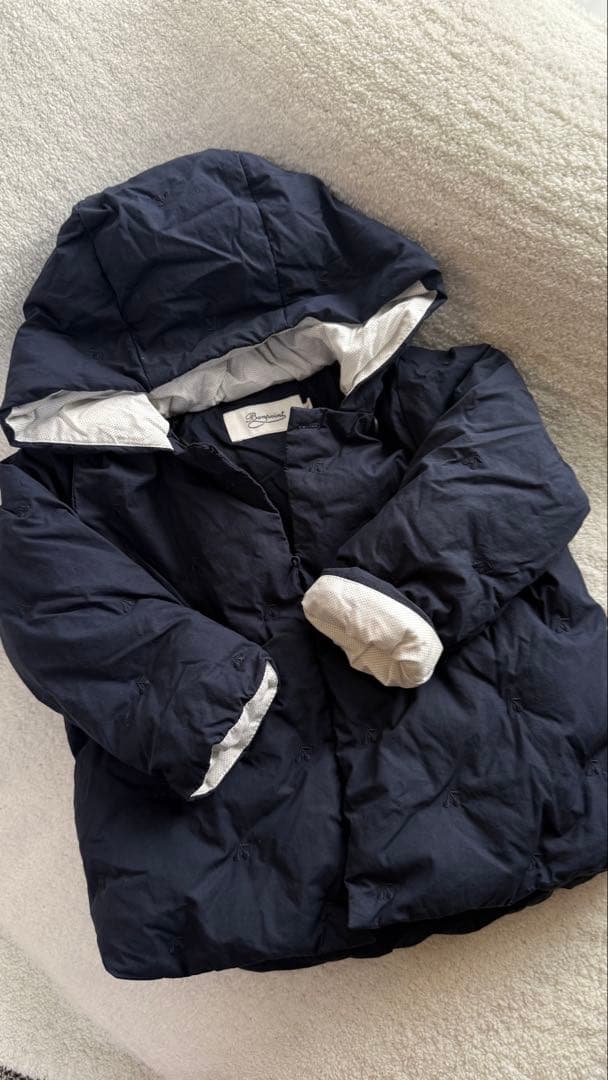 Bonpoint フード付きネイビーアウター 3A