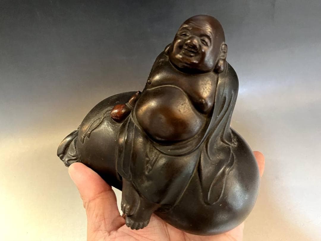 置物■布袋様 古銅製 七福神 布袋さん ほてい神 時代物 骨董品 1.43kg■
