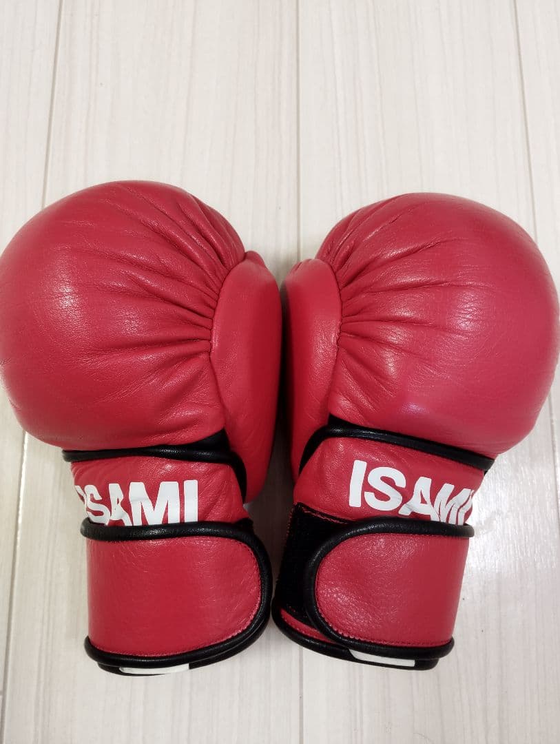 ISAMI 赤 レザー ボクシンググローブ オープンフィンガー　フリーサイズ