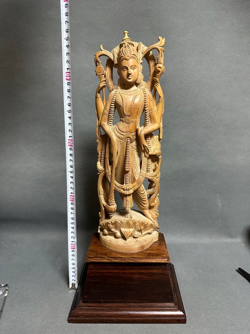 インド　白檀　木彫り　弁財天　観音　仏教美術　仏像 骨董 木像　木製　仏教