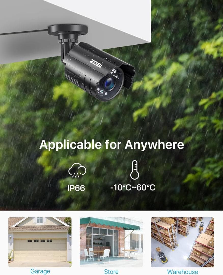 防犯カメラ 230万画素 24個赤外線 3.6MM広いレンズ IP67防水