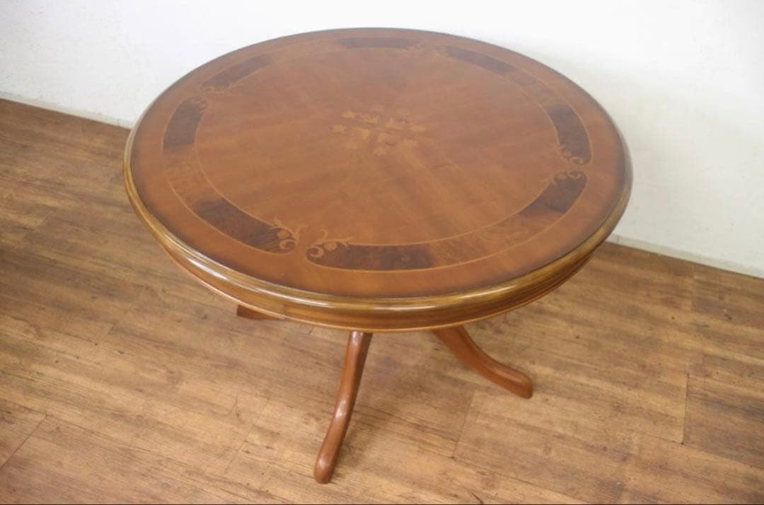 イタリア製 LINEA 象嵌ダイニング ラウンド テーブル 丸 円形 猫脚