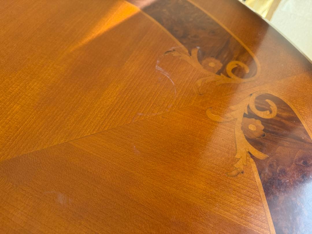 イタリア製 LINEA 象嵌ダイニング ラウンド テーブル 丸 円形 猫脚