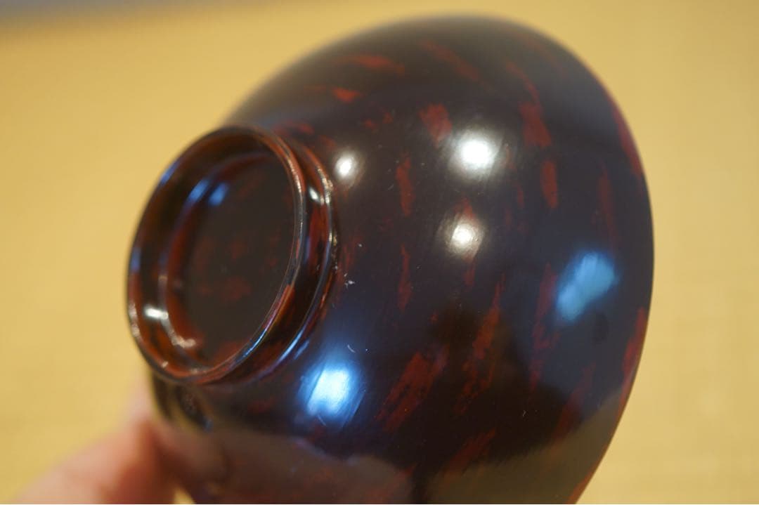 明治期 輪島塗 工房印有 三日月に蝙蝠蒔絵 溜塗 吸物椀 2客/木製漆器 茶懐石