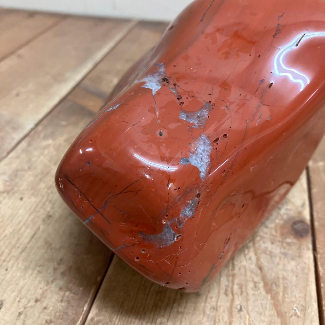 E-4 昭和レトロ 鑑賞石 赤石 飾り石 碧玉 磨き石 台座付き 石 ストーン