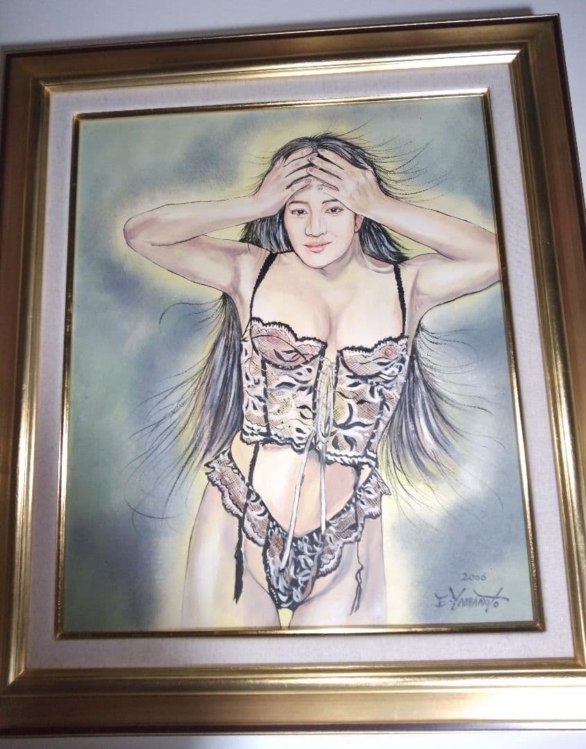 裸婦、美人画、油彩8号、山本英二しなりk真作、肉筆、新品額縁、高塚省吾、
