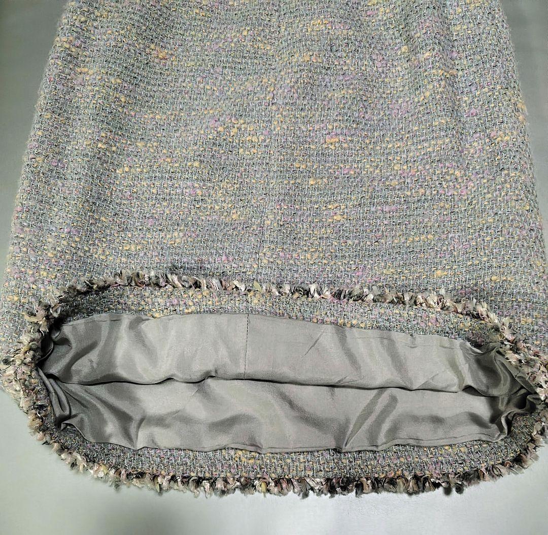 CHANEL ブルーグレー系ツイード　スカート　秋冬　フランス製