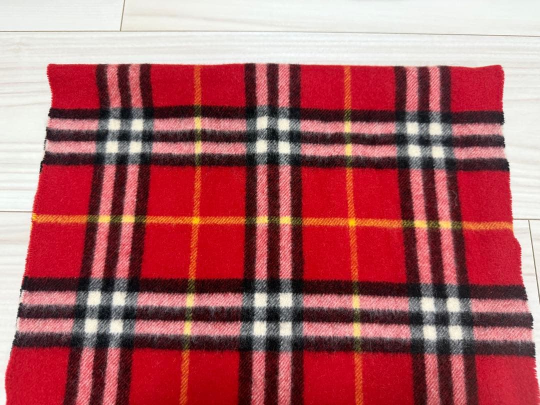 バーバリー　カシミヤ　マフラー　チェック　レッド系