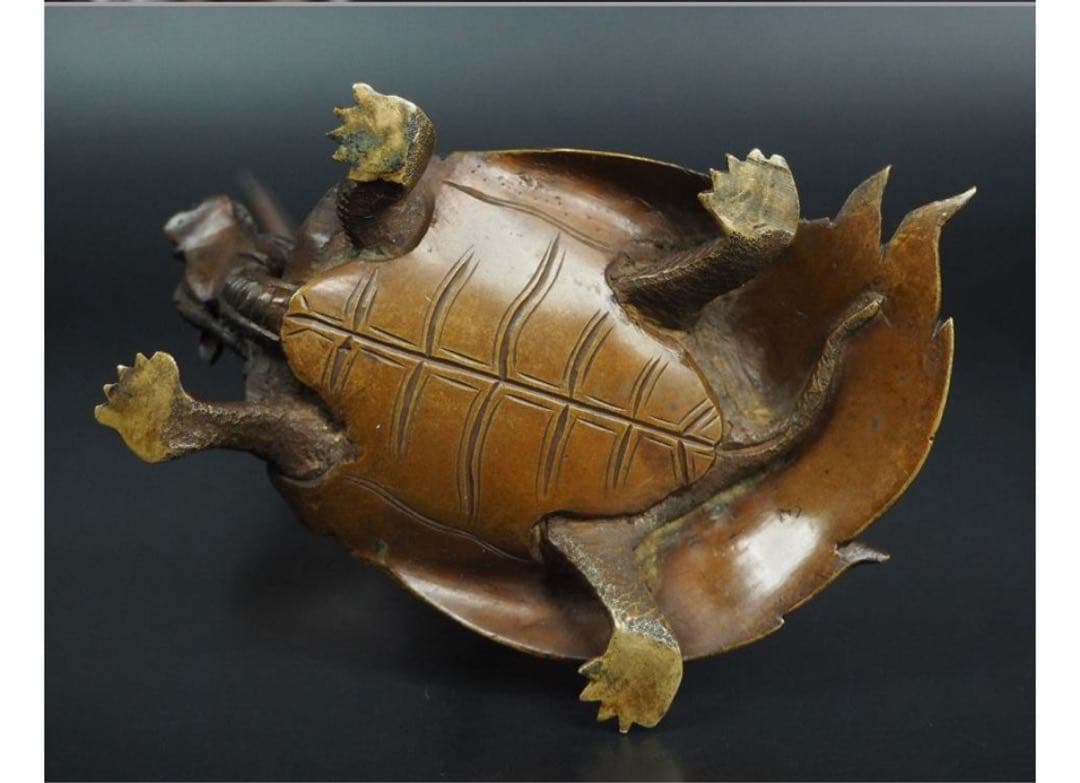 送料無料　江戸～明治時代　古銅鶴亀燭台　精巧細密作り　極上品　高29ｃｍ