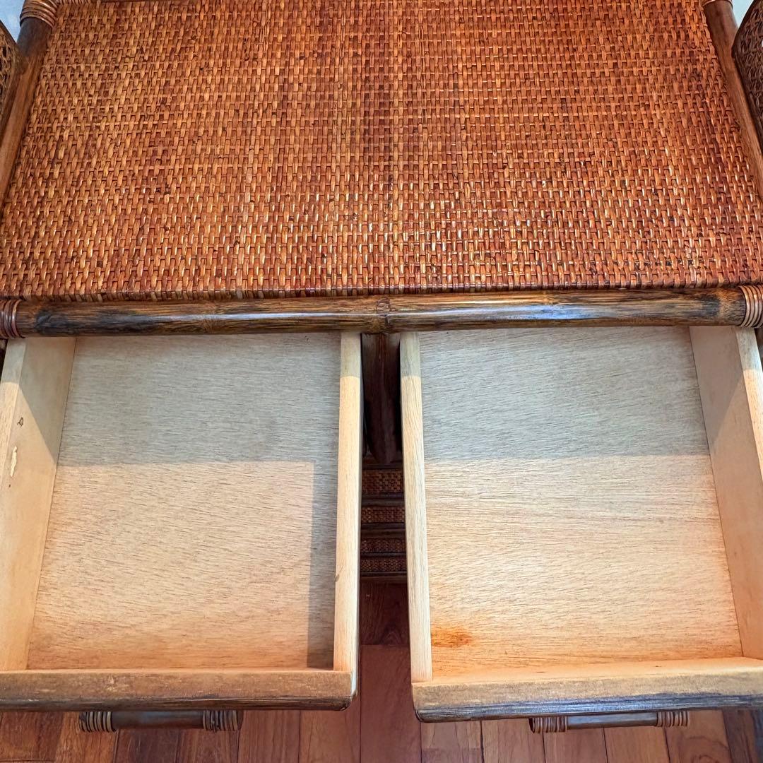ラタン チェスト 8杯引き出し ヴィンテージ 籐家具 真鍮鋲付き バンブー