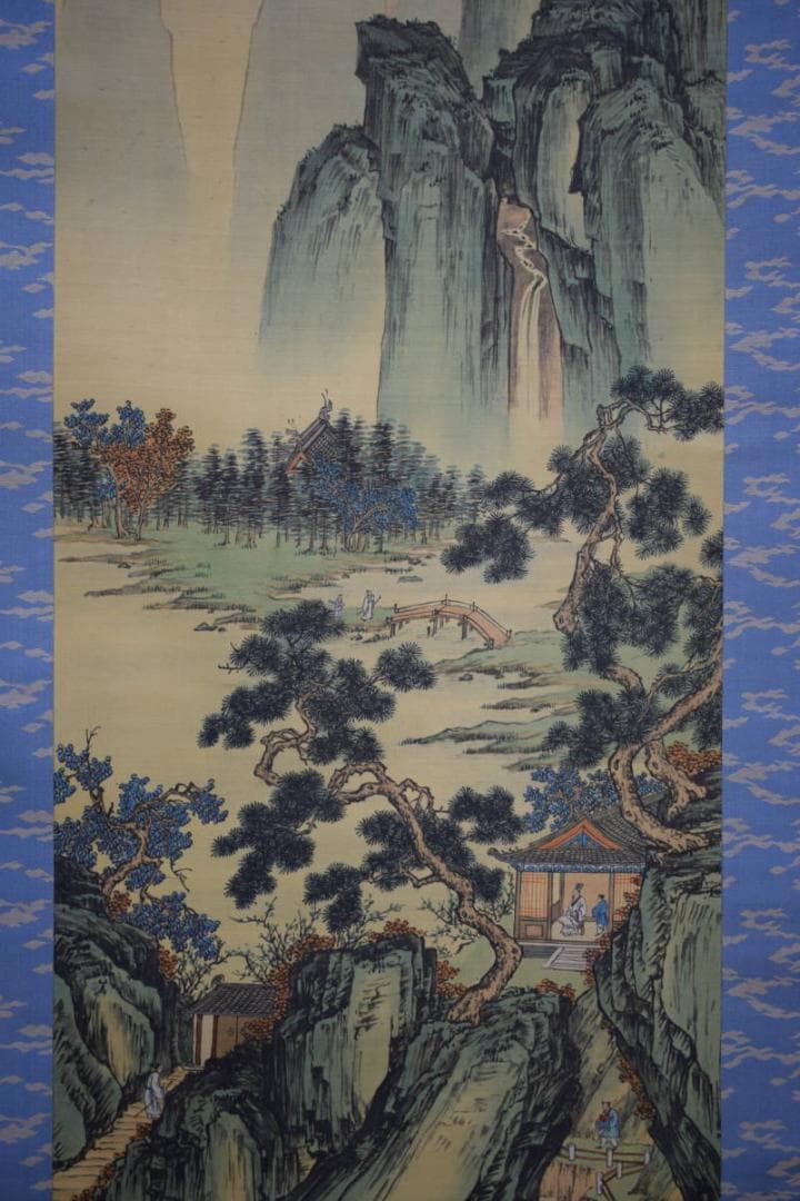 複製/王石谷/山水図/中国画/唐画/工芸/布袋屋掛軸HI-76