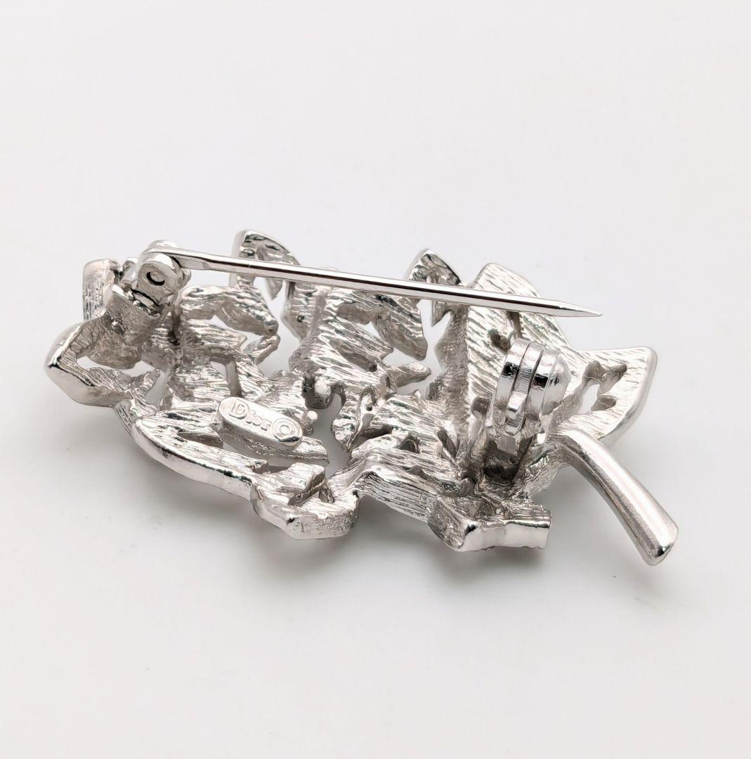 ディオール Dior ヴィンテージ リーフ ラインストーン シルバー ブローチ