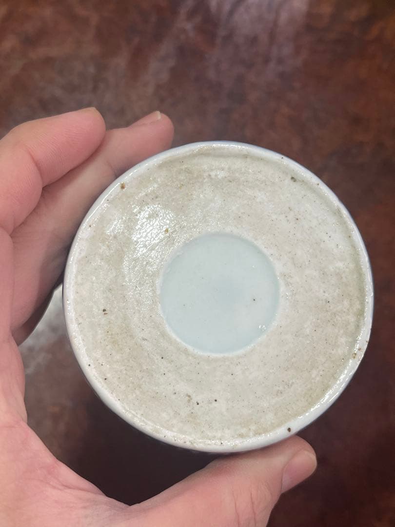 蕎麦猪口　そばちょこ　色絵　草花　あざみ　無傷完品　大振り　そば猪口　古伊万里