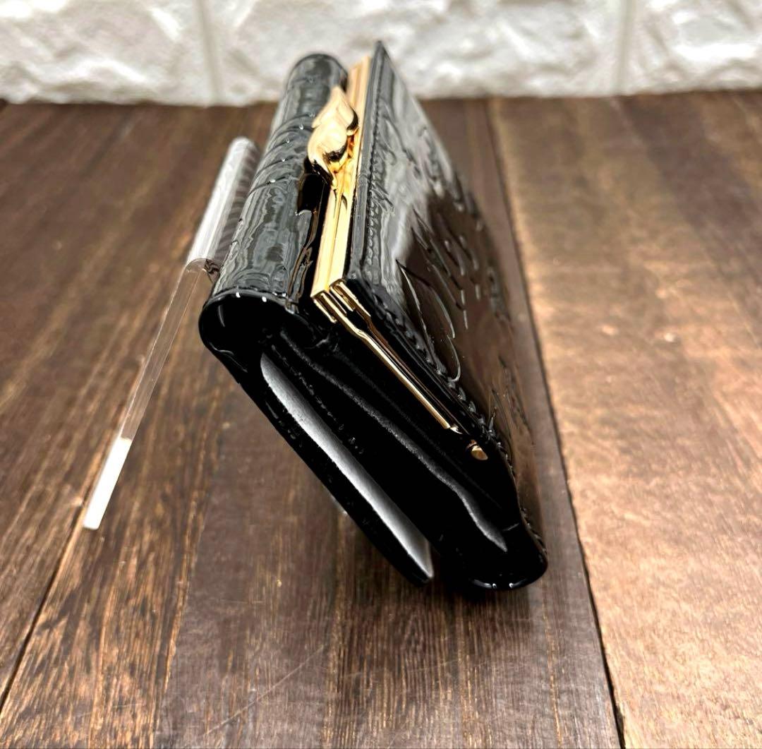 新品未使用　ヴィヴィアンウエストウッド 三つ折財布　黒　エナメル　がま口　⑤