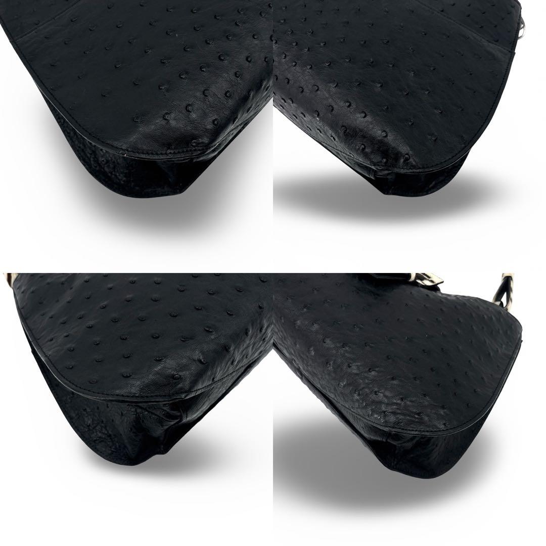 【極美品】JRA認定　ハラコ　オーストリッチ　ハンドバッグ　レザー　革　黒